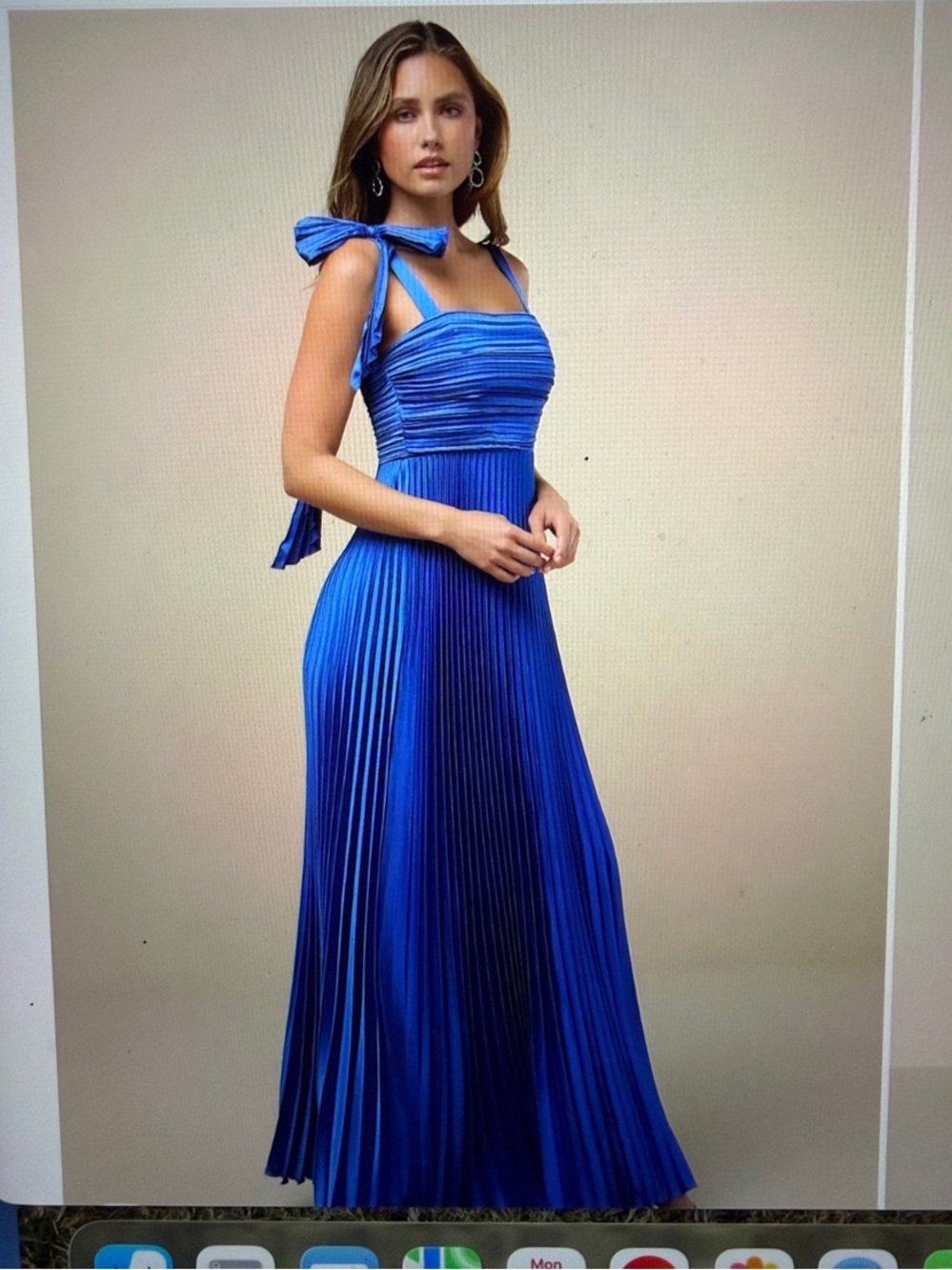 Lulu's Royal Blue Pleated Maxi Dress with Tie Shoulder